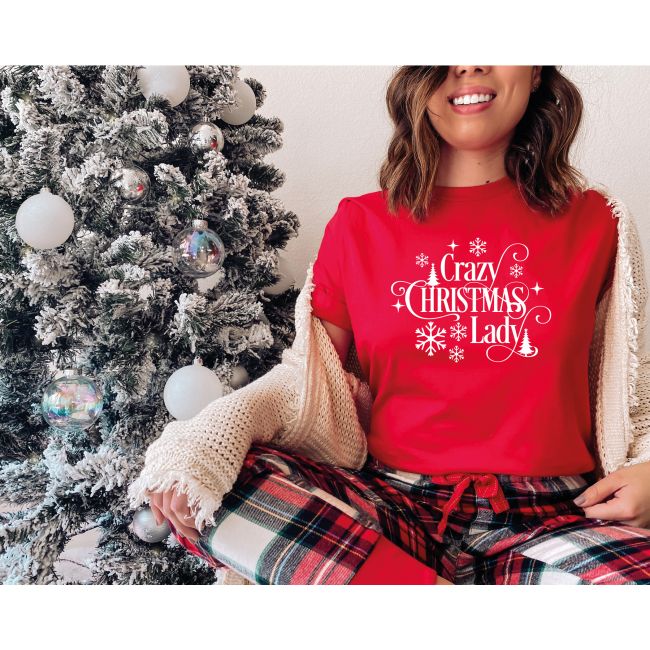 Women s Crazy Christmas Lady T Shirt Funny Festive Christmas Top 50 off on Christmas Clothing Home of Personalised and Custom Clothing